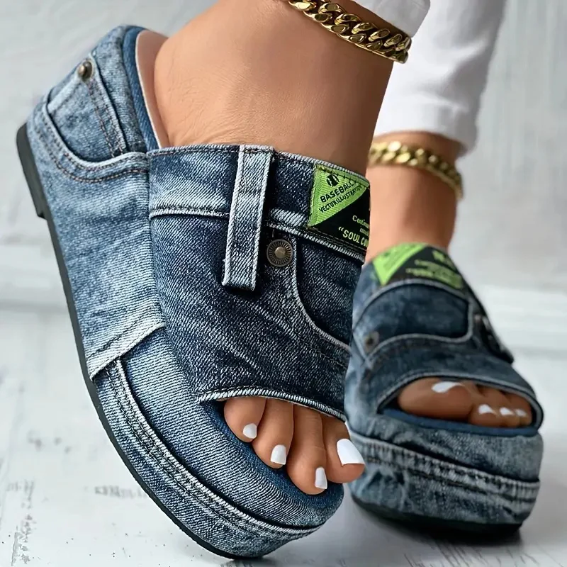 Platform Women Slippers New Summer Elegant Denim Sandals Comfortable Slip on Shoes Beach Walking Slippers Casual Slides Women - Image 3
