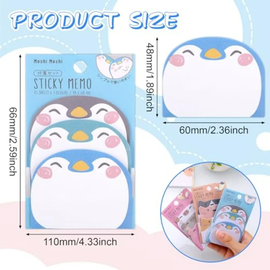Simpatiche foglietti adesivi Confezione da 6 270 fogli Note adesive per animali dei cartoni animati Kawaii con mini forme di animali per uso scolastico, casa e ufficio S