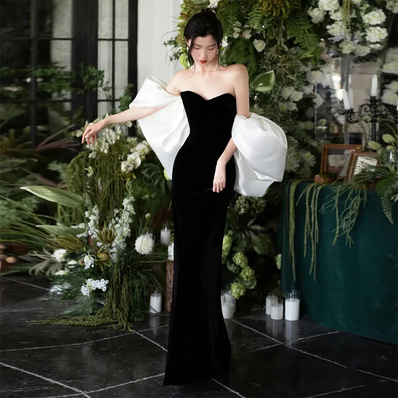 Robe de soirée noire pour occasions formelles, haut tubulaire, Niche abordable, queue de poisson, tempérament féminin annuel, examen d'art Socialite