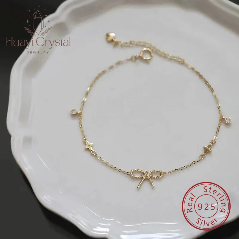 

925 sterling silver bow bracelet plated 14K gold clover fine cross simple new internet famous recommended hot sale