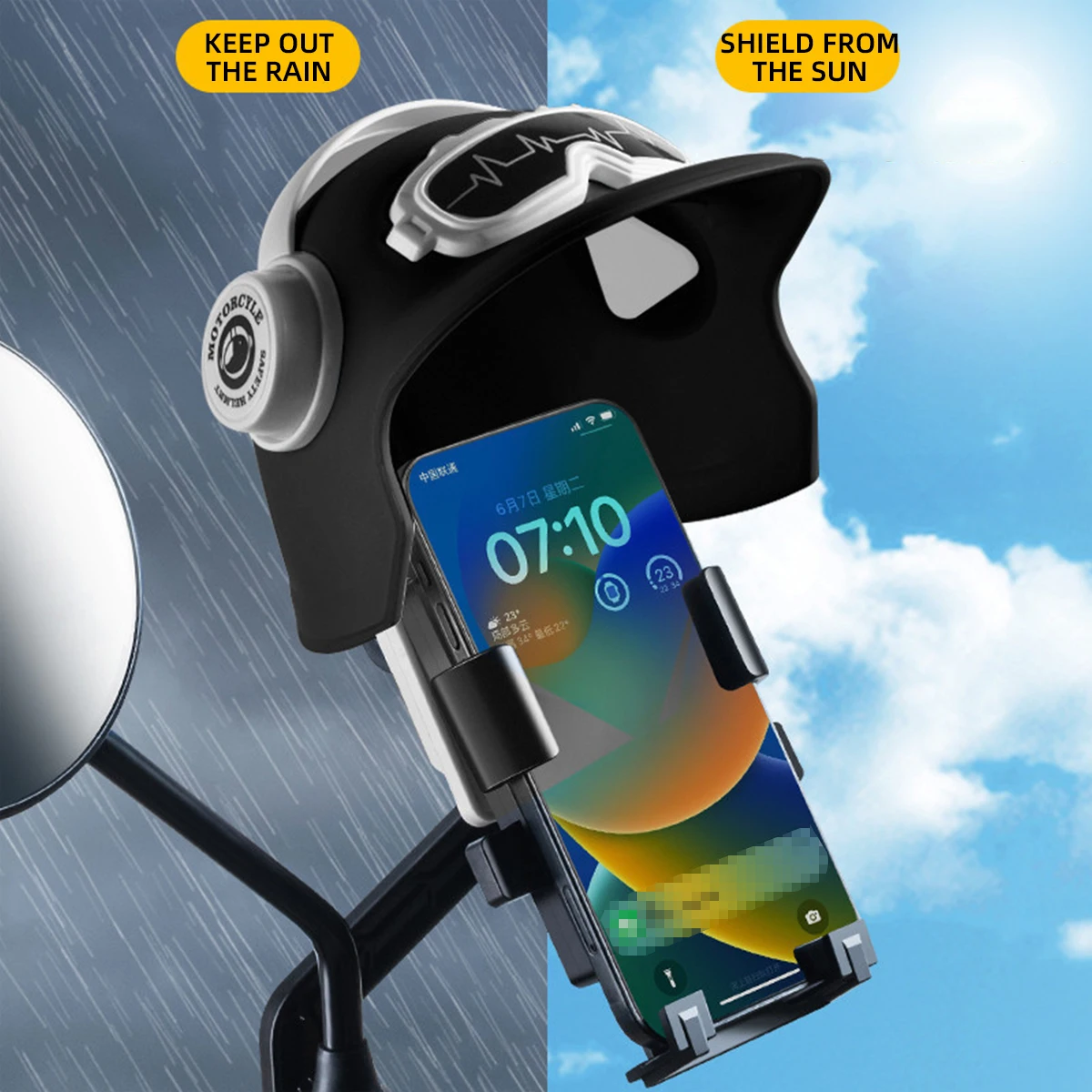 1Pc Motorcycle Phone Holder with Helmet-Shaped Sunshade, Waterproof GPS Navigation Mount for Electric Bike Scooter Handlebar