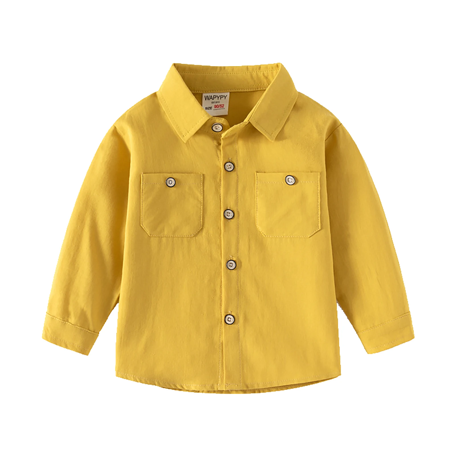 Baby Boys Soft Cotton Shirts Button-Down Lapel Collar Long Sleeve Double Pockets Solid Color Casual Formal Shirt Top