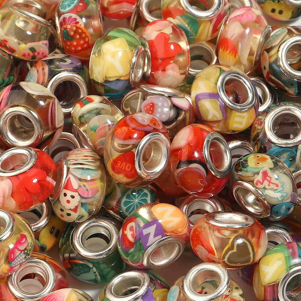 10 Stück gemischte Polymer-Ton-Scheiben, große Loch-Harzperlen, Rondelle-Abstandsperlen für die Schmuckherstellung, DIY-Armband- und Schlüsselanhänger-Zubehör – Detail 4
