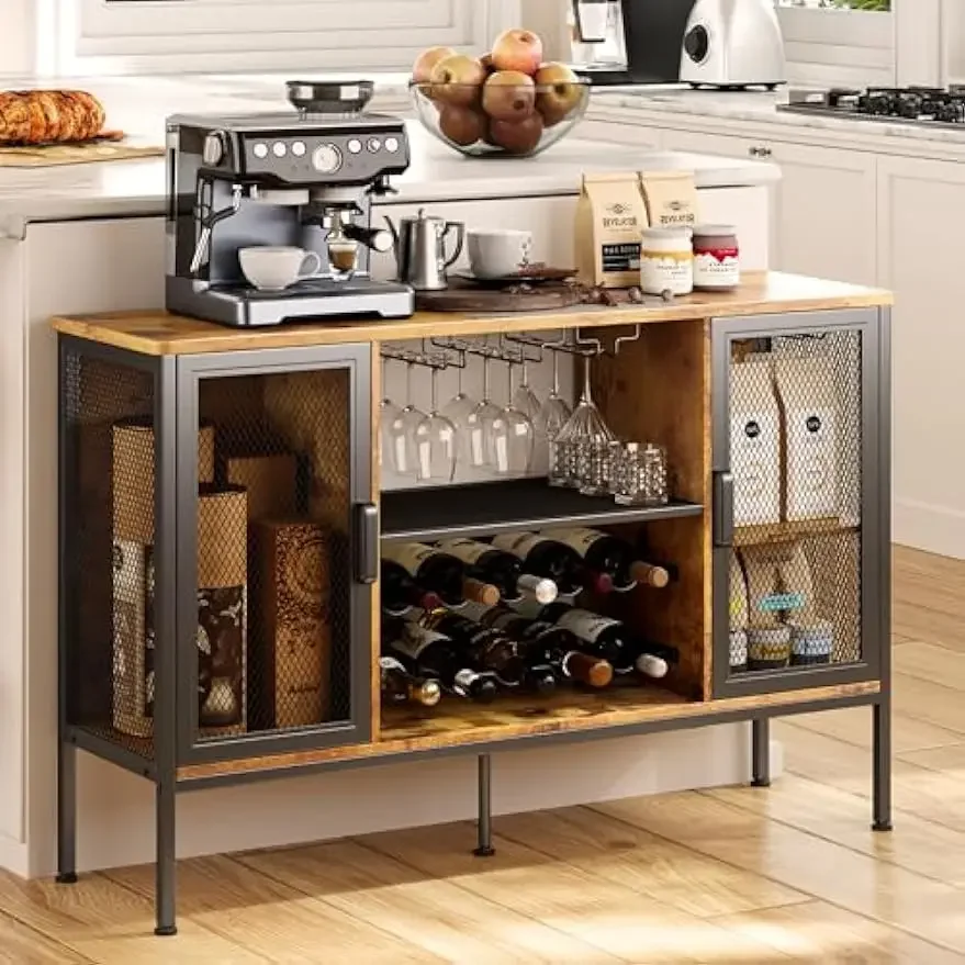 

Small Coffee Bar Cabinet with Storage, Farmhouse Sideboard Buffet Cabinet and Wood Wine Cabinet with Wine Rack