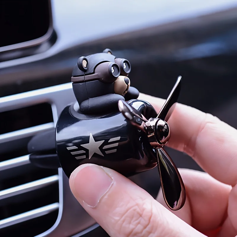 Car Air Freshener Cartoon Pilot Car Air Vent Fan Creative Car Perfume Decoration (Black Bear And Red Fox)