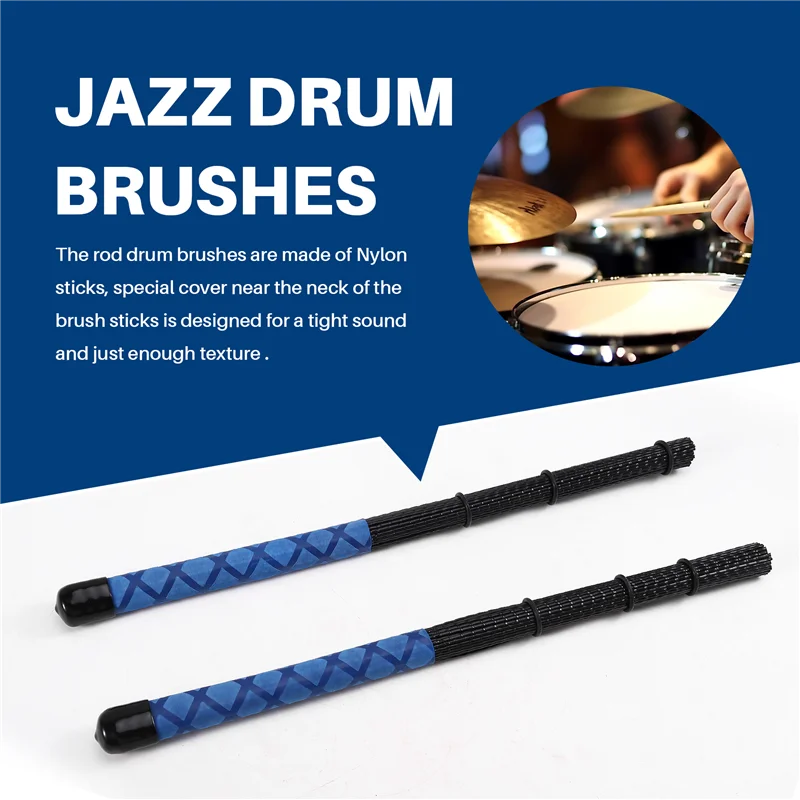 

A37Q-Drum Brush Sticks Professional Nylon Drum Brushes Rod Sticks For Drum Cajon Jazz Musical Instruments Percussion Part