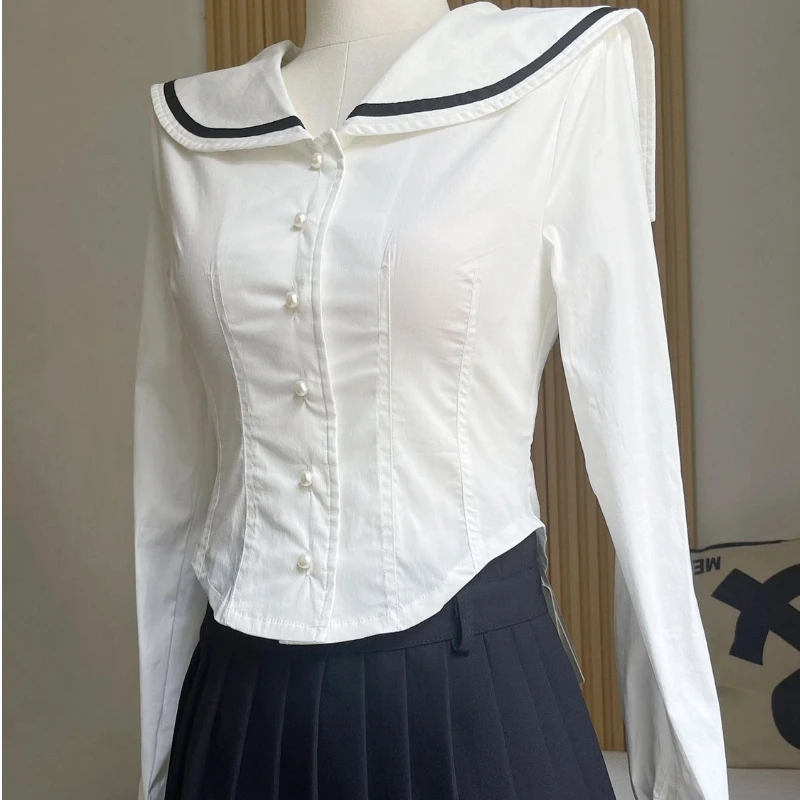 

Preppy Style Slim Irregular Shirt Tops Spring Autumn New Long Sleeve Button Youth Korean Blouse Fashion Sweet Women Clothing