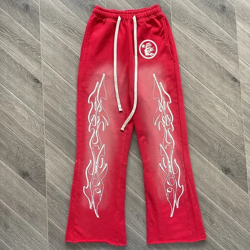 hellstar Red Flare pants Wash spliced sports casual pants 2 colors