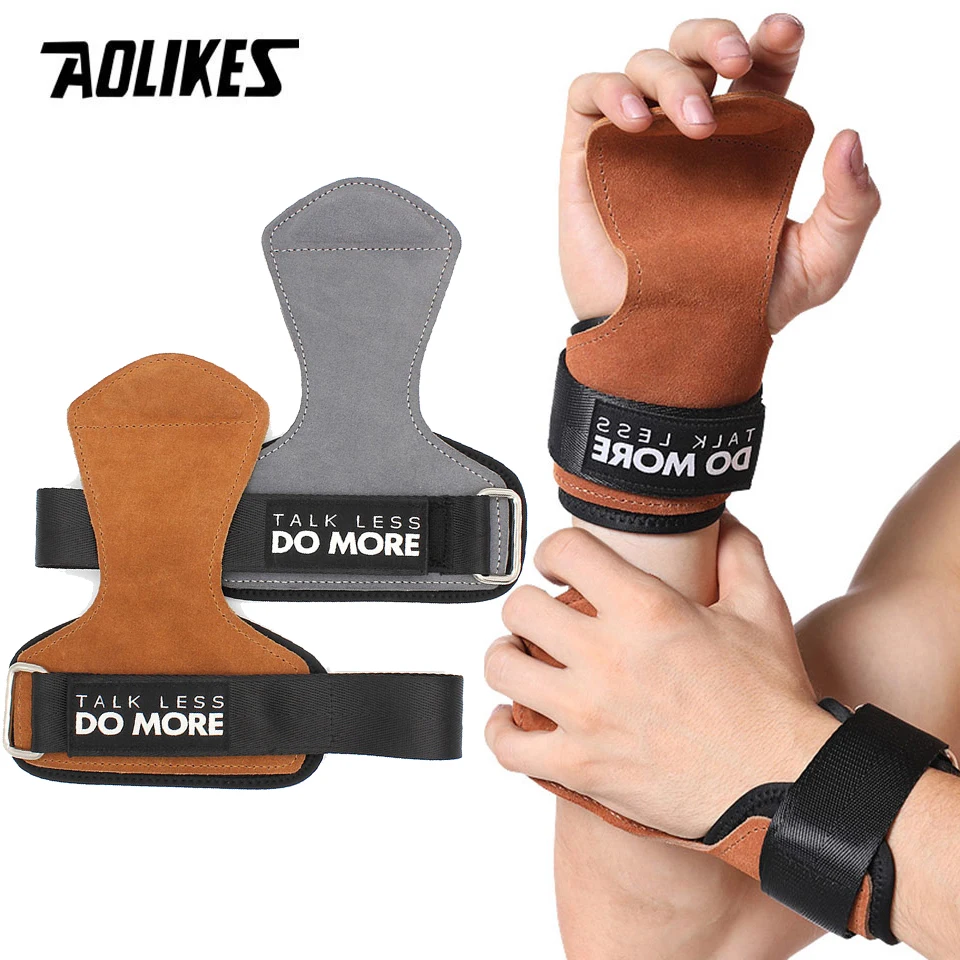 AOLIKES Cowhide Gym Grips Gloves Weightlifting Fitness Pull Up Crossfit Workout Equipment Anti-Slip Wear-Resistance Palm Protect