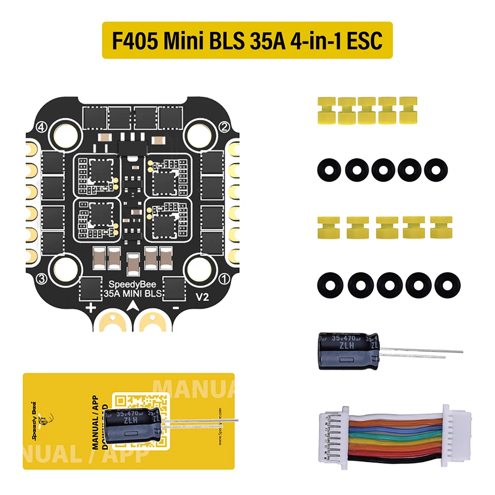 MINI controlador de vuelo F405 Mini SpeedyBee F405, FC BLS 35A V2 3-6S 20x20 4 en 1 ESC Dual BECs para RC FPV Racing Drone