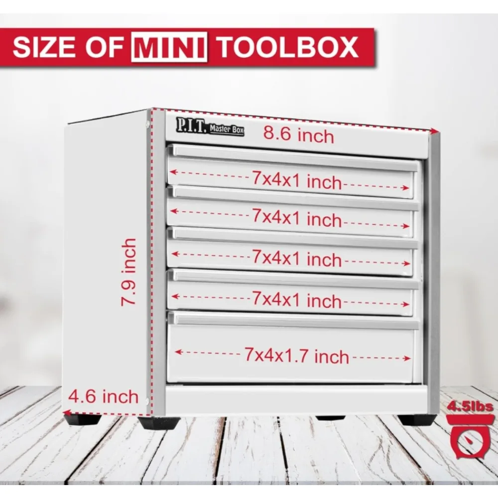 صندوق أدوات أبيض صغير، صندوق أدوات قابل للتكديس من الفولاذ المقاوم للصدأ بـ 5 أدراج محمول مع بطانة، حقيبة أدوات صغيرة بيضاء للأدوات