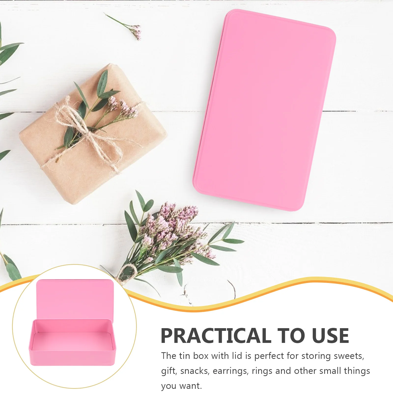 

3Pcs Storage Boxes Small Tinplate Containers Rectangle Candy Gift Storage Cases Tin Box Lid Tin Box with Lid Tinplate Can