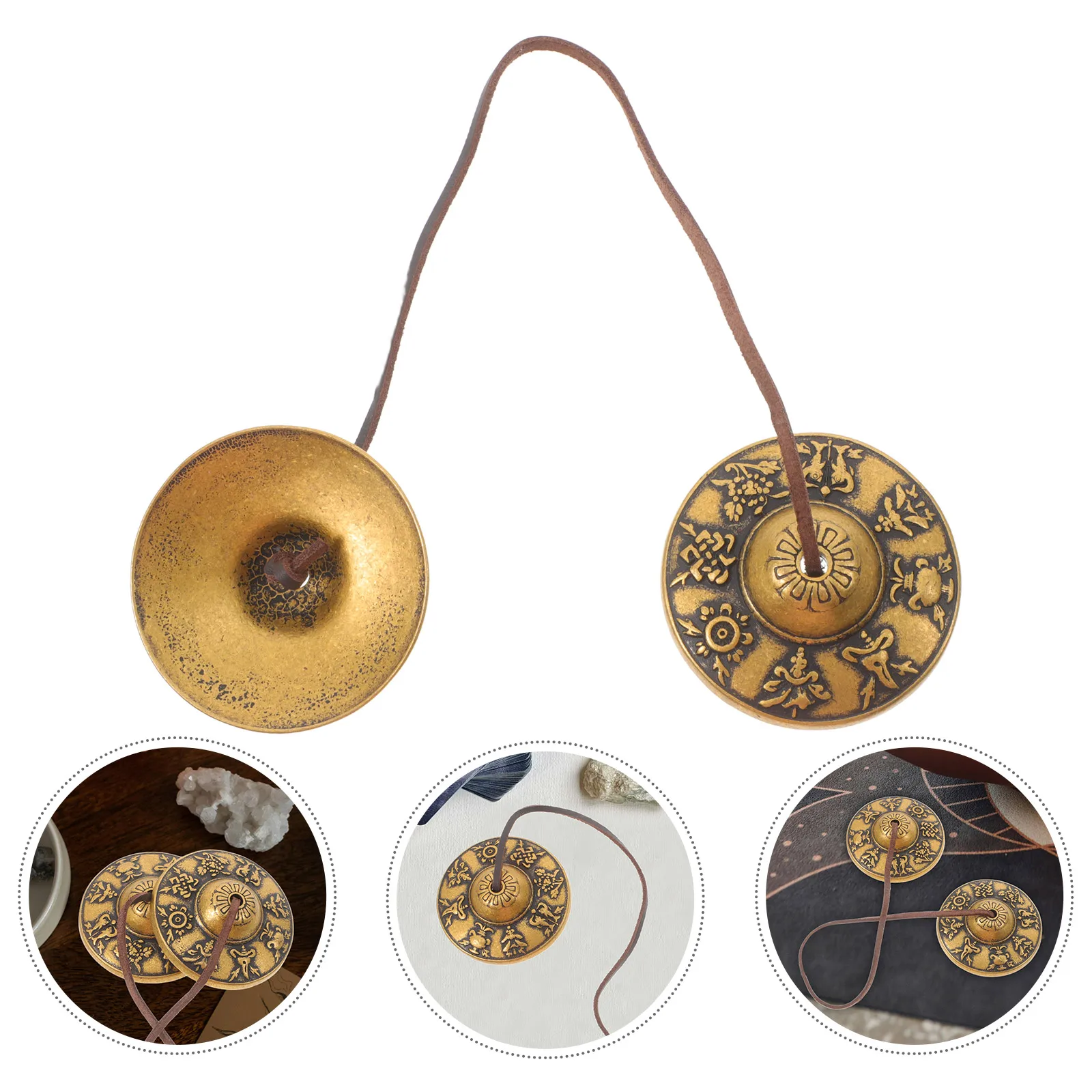 

Vintage Brass Meditation Chime Yoga Wind Bell Feng Shui Spiritual Accessories Tingsha Cymbal Singing Percussion Instrument Metal