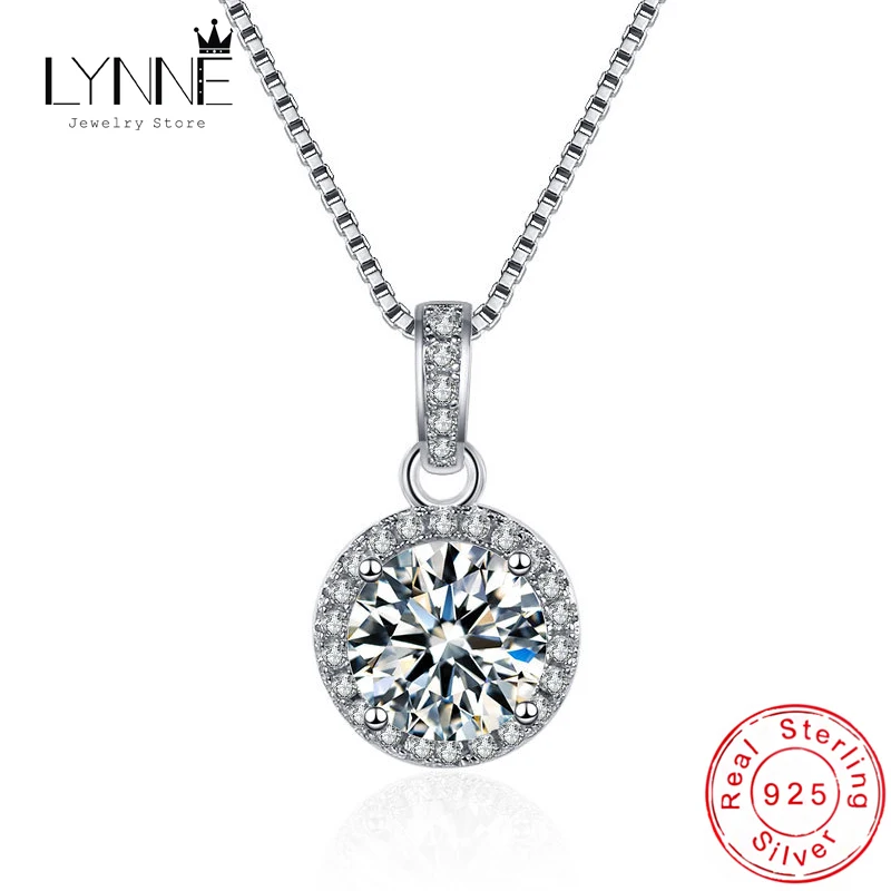 Nowa moda 925 Sterling Silver Fine Round AAA Zircon Wisiorek Naszyjniki Biżuteria damska Rhinestone CZ Łańcuch obojczyka Prezent urodzinowy