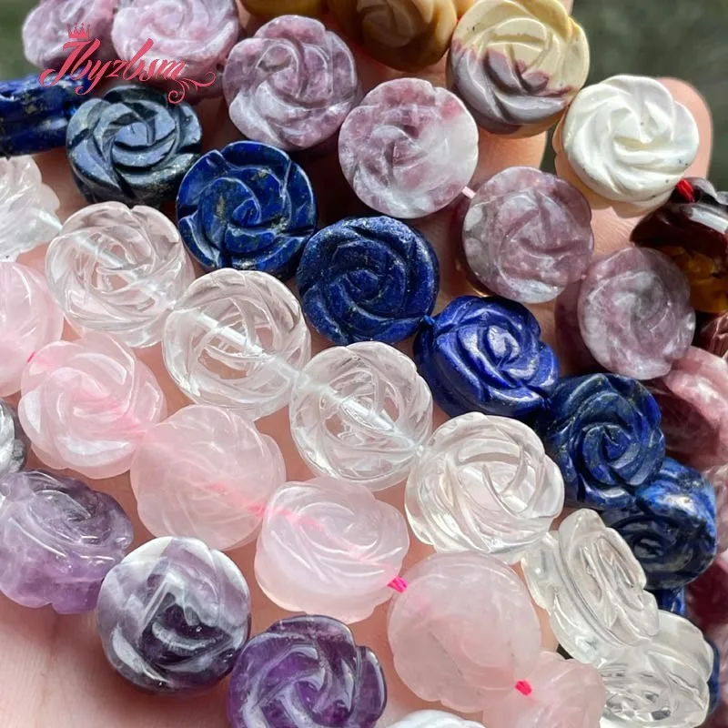 14mm Natural Flower Carved Quartz Lapis Spacer Beads Natural Stone for DIY Charms Necklace Bracelet Jewelry Making 15\