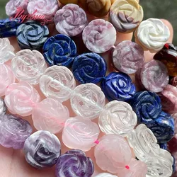 14mm Natural Flower Carved Quartz Lapis Spacer Beads Natural Stone for DIY Charms Necklace Bracelet Jewelry Making 15