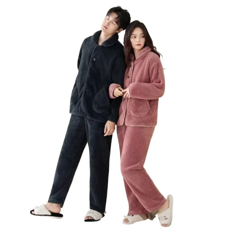 المرجان بيجامة من الصوف الخريف والشتاء مجموعات الأزواج والرجال يمكن الخروج مع الصوف سميكة فضفاضة كبيرة الحجم مجموعة ملابس تنحيف جديدة #1