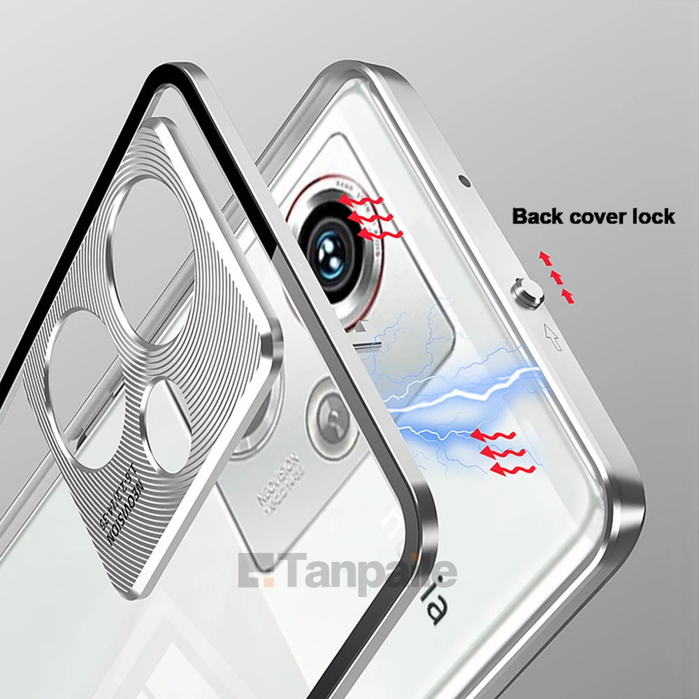 حافظة لهاتف ZTE nubia Z50 Ultra لهاتف Red Magic 8 Pro + Funda إطار معدني من الألومنيوم قفل مغناطيسي غير لامع مصد للهاتف الخلفي