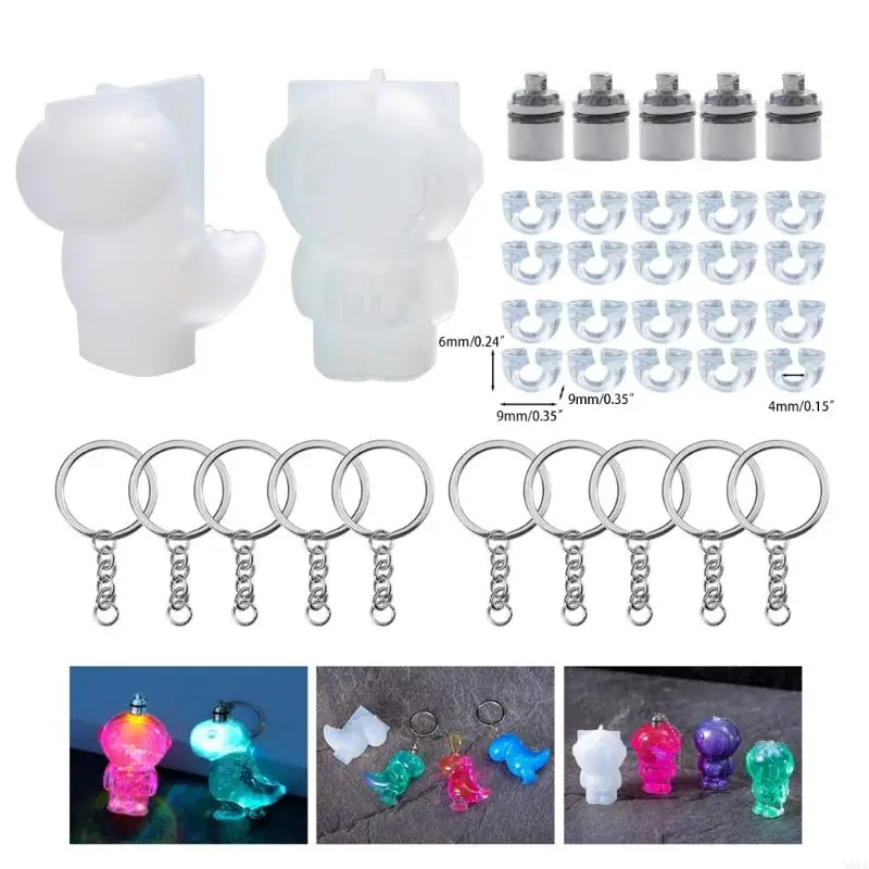N5KA Dinosaur Silicone Mold Astronaut Resin Mold Keychain Pendant Silicone Mold Crystal Epoxy Mold DIY Jewelry Casting Mould