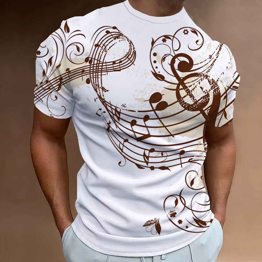 Fashion T-Shirt For Men 3d Musical Notation Printed Men‘S Clothing Street Tops Summer Casual Short Sleeve Loose Oversized Shirts