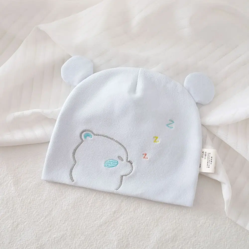 

Warm Print Boneless Muslin Hats 0-3 Months Cotton Newborn Hats Elastic Cartoon Bear Baby Fetal Cap Spring