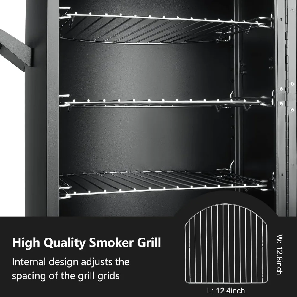 Smoker with Cover, Vertical Smoker Grill with Temperature Control Outdoor Heavy Duty Three Removable Smoking Shelves image 3