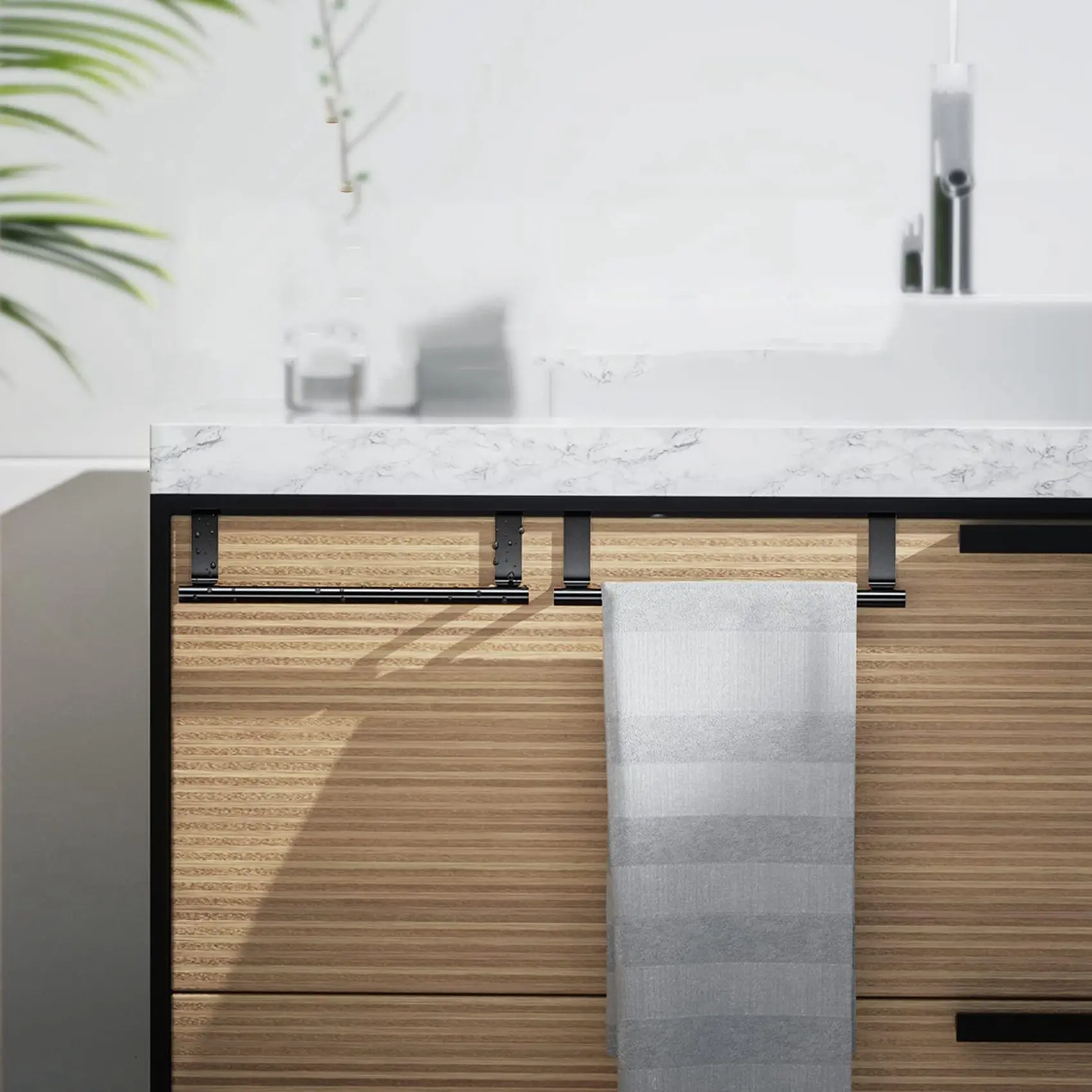 CYCLI-Over The Door Towel Rack, Kitchen Towel Holder, Over Cabinet Towel Bar, Matte Black 4 Pack,For Hand, Dish, Tea Towels