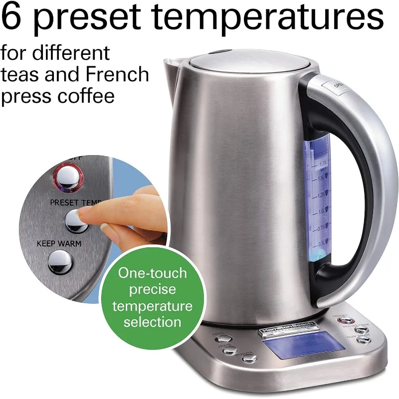 Digital LCD Temperature Control Electric Tea Kettle, Water Heater, 1.7L, 1500W, Cordless, Auto Shutoff and Boil-Dry Protection.