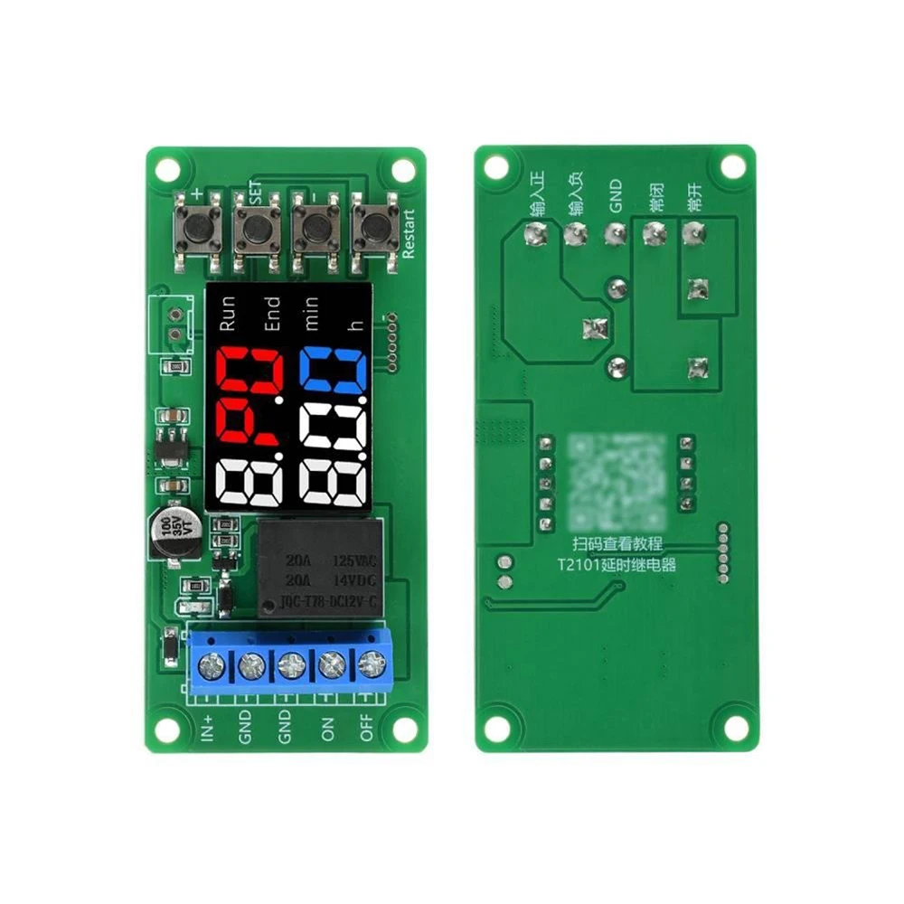 

T2101 DC12V Dual-mode 1-channel Direct Output Type Programmable Time Controller Dual LED Display Screen Time Delay Relay Module