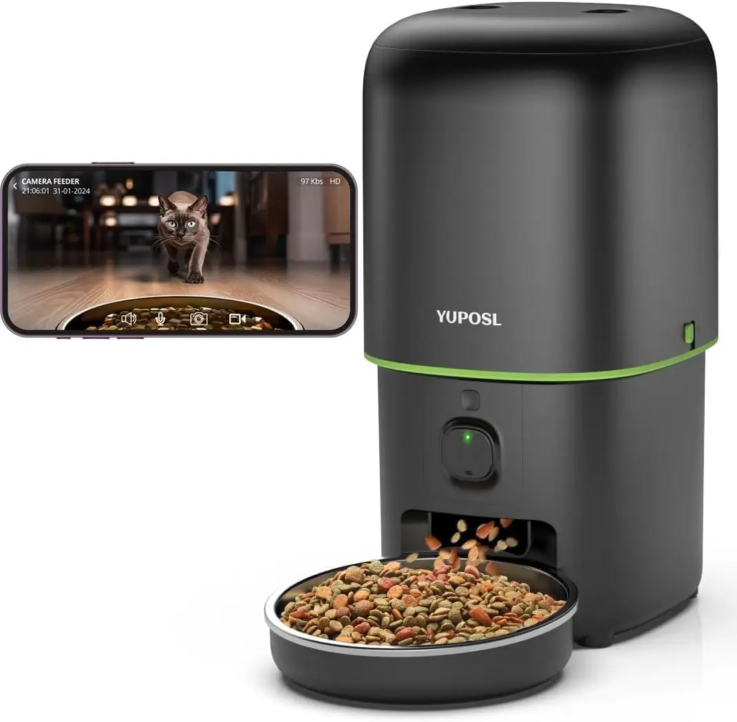 

Smart Pet Feeder with Camera - 5G WiFi Auto Food Dispenser, 1080P HD Video Night Vision, 2-Way Audio