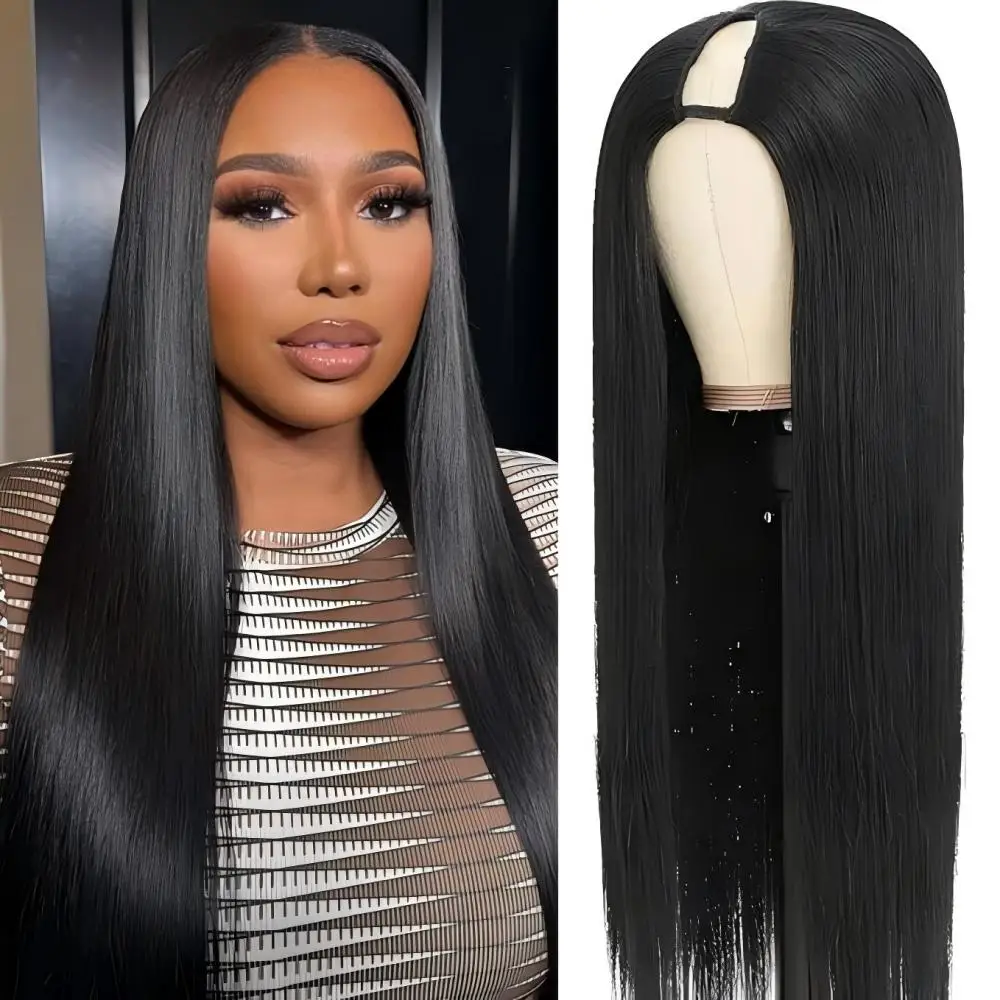 

200% Density V Part Wigs Human Hair Straight Upgrade U Part Wigs Human Hair Clip In Half Wigs for Black Women V Shape