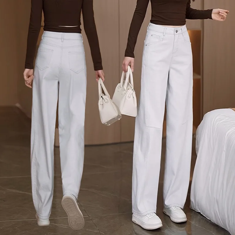 กางเกงยีนส์ทรงสกินนี่เอวสูงแฟชั่นสำหรับผู้หญิง รุ่นใหม่ล่าสุดสำหรับฤดูใบไม้ร่วง สไตล์ลำลองอเนกประสงค์ ทรงหลวม ช่วยให้ดูผอม ขาเรียวเล็กแต่กว้าง