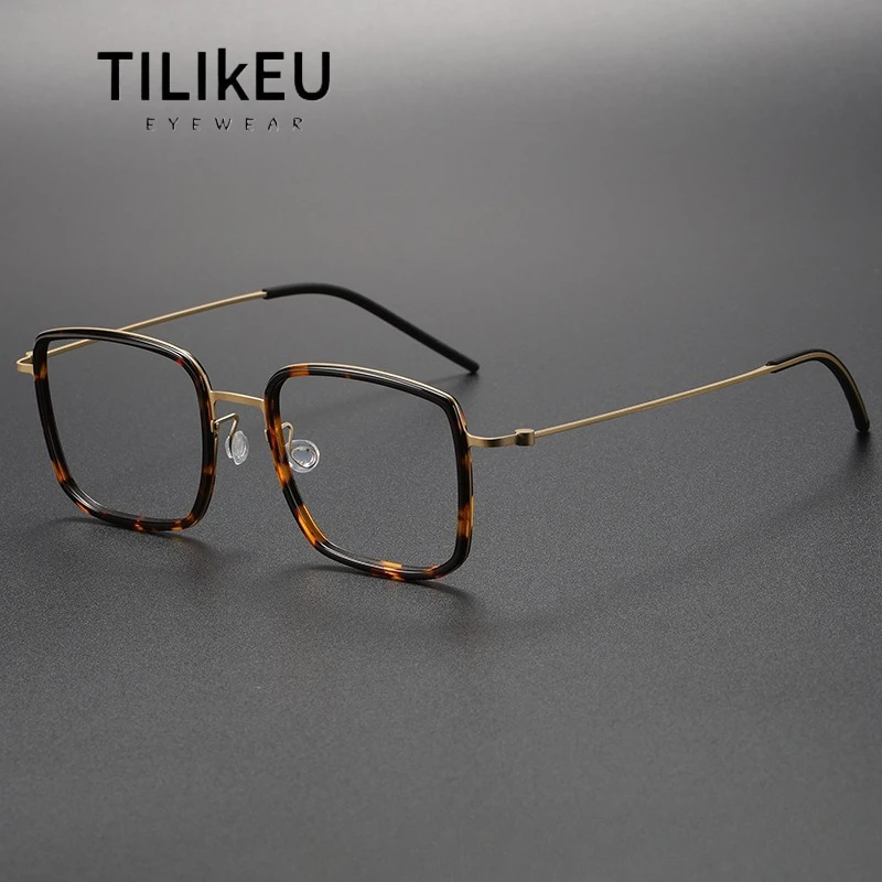 

Denmark Retro Pure Titanium Screwless Designer Eyeglasses Frame Large Face Tortoise Square Acetate Full-Rim Prescription Glasses