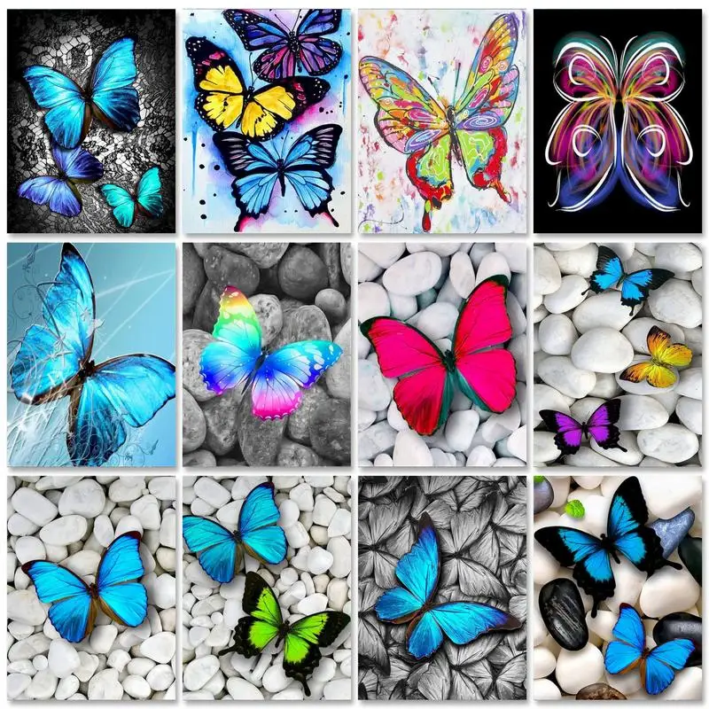 

GATYZTORY Butterfly Diamond Painting Kit Flower Animal Full Square Round Drill Mosaic Stone Home Decor Perfect Gift