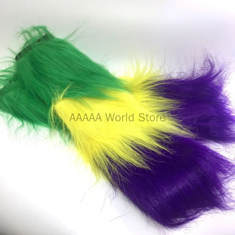 Mardi Gras Fuzzy Stockings Purple Green Yellow Leg Cover Plush Carnival Cosplay Costume Tri-color Leg Sets Furry Legwarmers