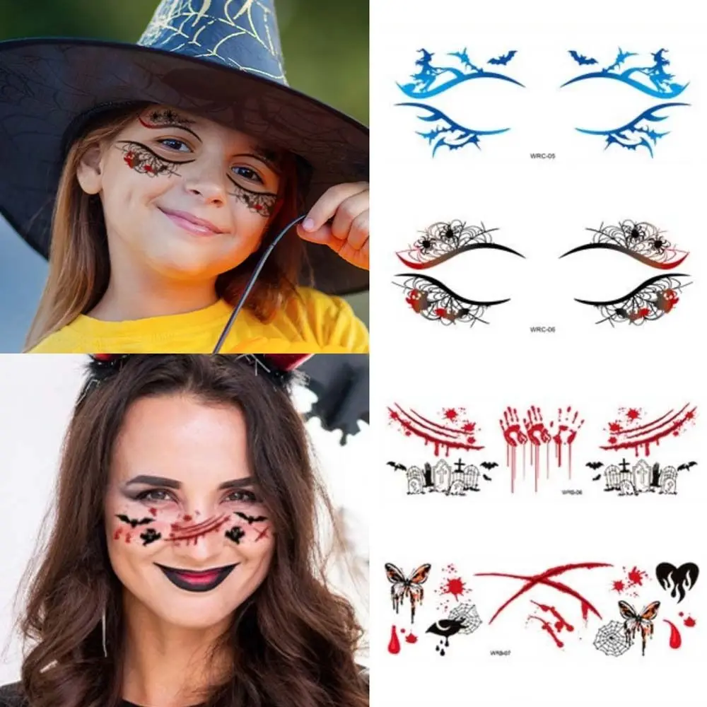 12Pcs Spider Web Halloween Face Tattoo Sticker Pumpkin Waterproof Bloodstain Blush Temporary Tattoo DIY Long Lasting
