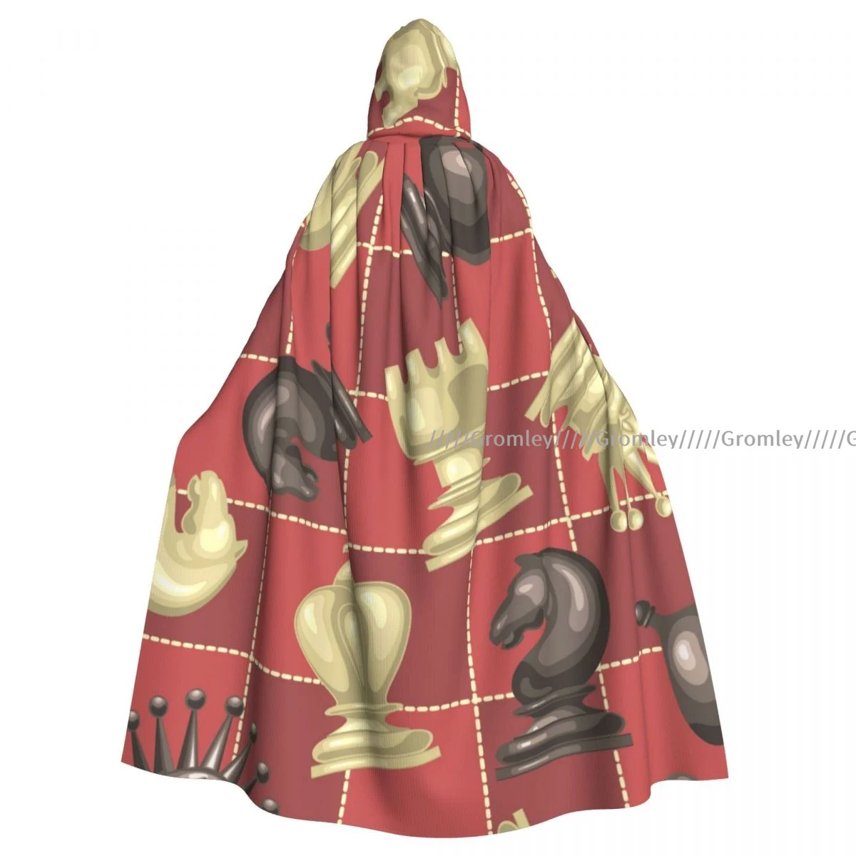 Medieval Halloween Cosplay Cloak Hooded Coat Chess Pieces On Chessboard Cape Coat Long Trench Costume Wizard Cloak