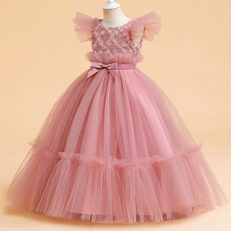 Flower Kids Long Party Bridesmaid Dress For Girls Children Costume Lace Princess Dresses Girl Wedding Dress Birthday Gown