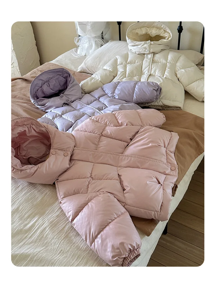 2026 Herbst Winter Kinder Daunenjacke für große Mädchen, modisch, einfarbig, dick, warm, mit Kapuze, Kinderjacke mit Baumwollpolsterung. – Detail 14