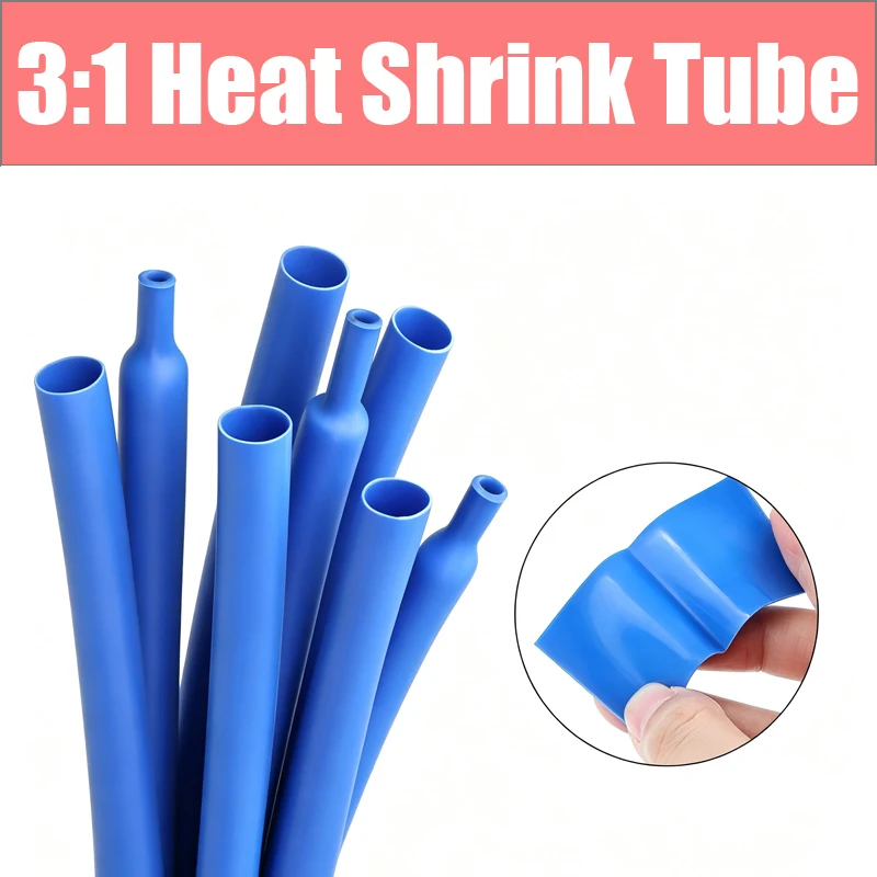Blue 3/5M 3:1 Heat Shrink Tube With Glue Diameter 1.6 ~ 19.1mm Dual Wall Polyolefin Insulated Adhesive Lined Shrink Wrap Sleeve