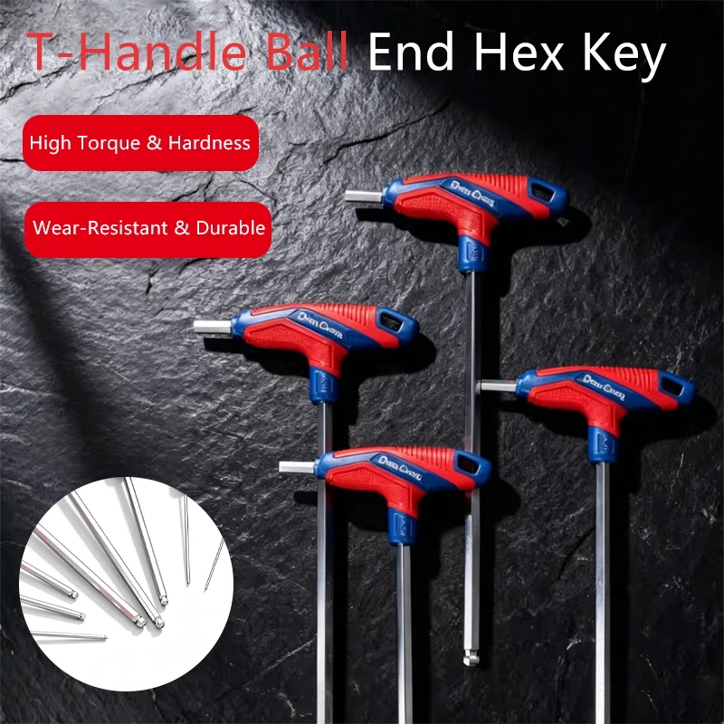 T-Handle Ball End Hex Keys Hand Tools 2-10mm Cr-V High Torque Automotive Machinery Professional Grade Rust Resistant Allen Set