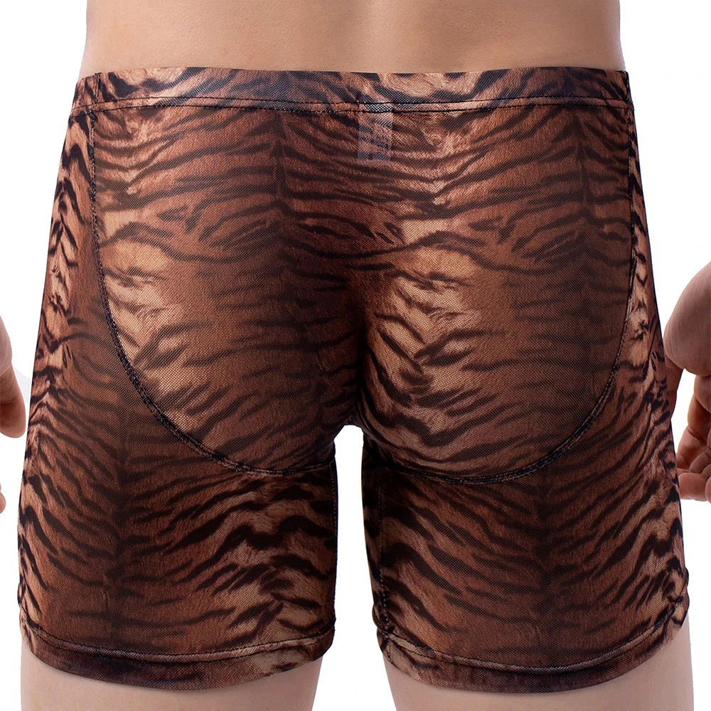 iKingsky Men's Tiger Stripes Long Leg Boxer Sexy Pouch Trunks Breathable Bulge Short Under Panties for Men