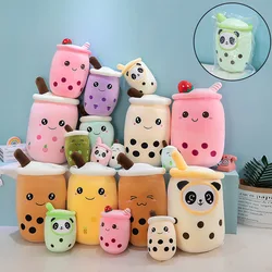 New Arrival Cartoon Fruit Bubble Tea Cup Plush Toys Real Life Boba Food With Suction Pillow Stuffed Soft Hug Cushion Decor