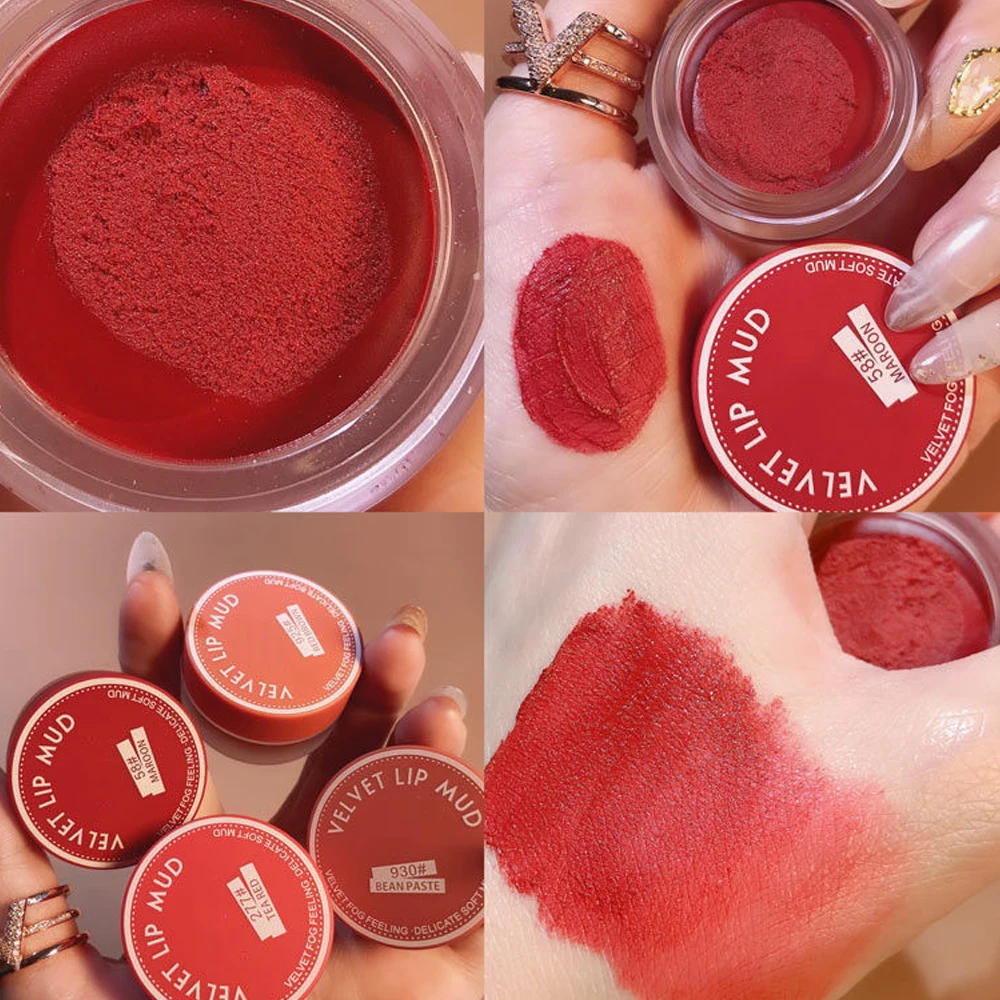 Red Canned Lip Mud Gloss Moisturizing Long Lasting Mousse Matte Lipstick Velvet Lip Glaze Sexy Blush Tint Makeup Cosmetic