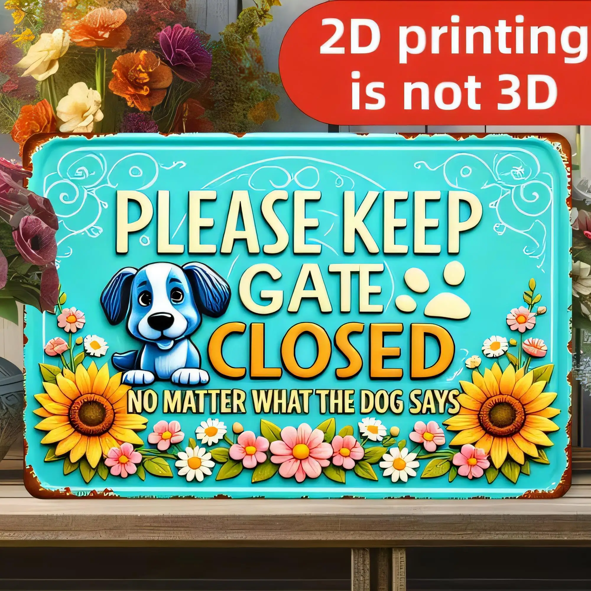 Tin Sign Please Keep Gate Closed Funny Dog Paw Print Wall Decor 2D Printing Not 3D Vintage Farmhouse Metal Sign for Garden Patio