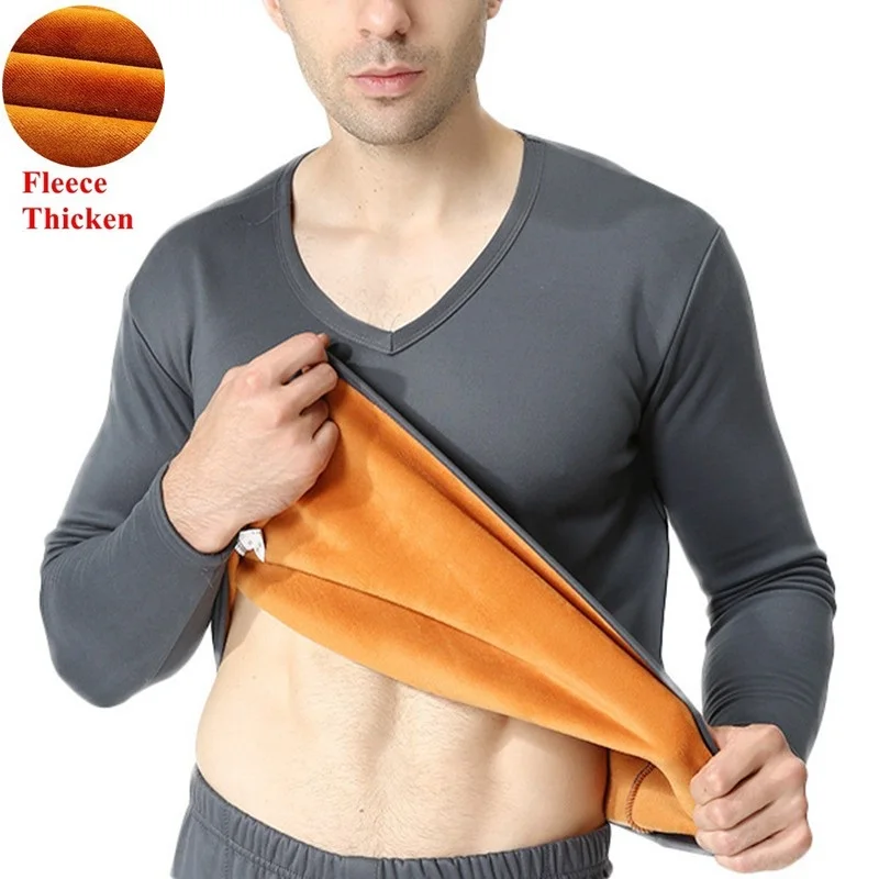 Large Size 9XL 155KG Fleece Thicken Men Thermal Underwear Tops warm V Neck Long Sleeve Navy Blue Wine Red Male Soft Underwear