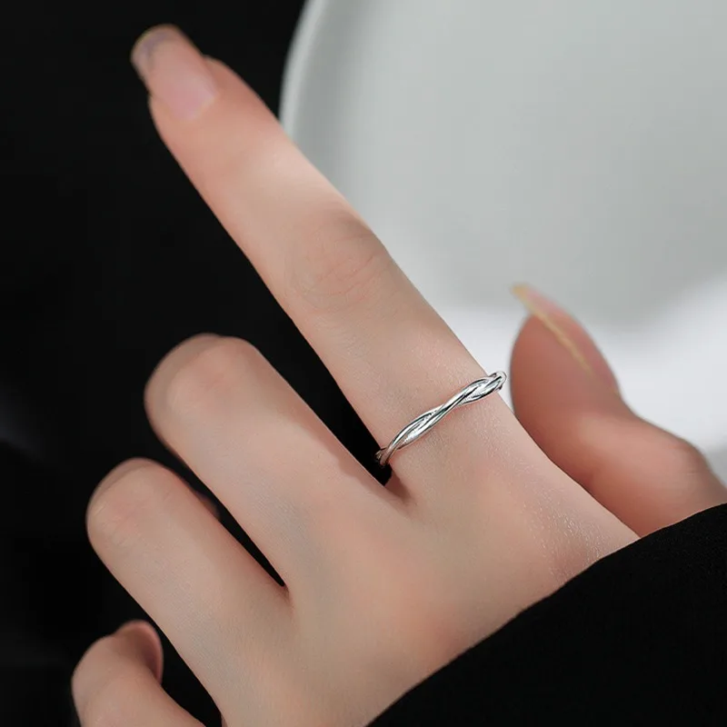 Fashion Minimalist 925 Sterling Silver Interwoven Ring for Women Girls Charm Summer Party High Quality Jewelry Accessories Gifts