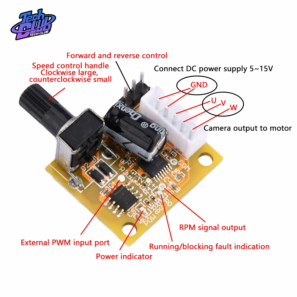 DC5V-12V 15W BLDC Motor Controller Speed Motor 3-Phase No Hall DC Brushless Motor Controller Regulator Governor Power Supply