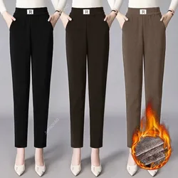 Women Winter Fleece Thick Pants Lamb Wool Outer Wear Trouser Thermal High Waist Straight Leggings Warm Slim Plus Size Pants