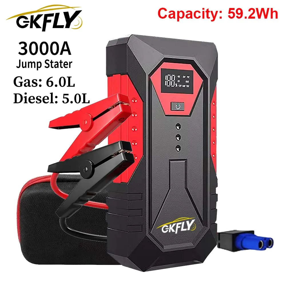 GKFLY 3000A/4000A arrancador de batería de coche banco de energía 12V arrancador de batería de coche refuerzo de emergencia batería de coche para gasolina 6.0L diésel 5.0L